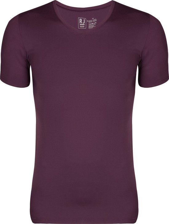 RJ Bodywear Pure Color T-shirt V-hals - aubergine microfiber - Maat: XXL