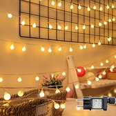 Led-lichtsnoer, kerstdecoratie, 10 m, 100 leds, warmwit, met stekker, 8 modi en merk-functie, waterdicht, kerstdecoratie voor binnen en buiten, voor feestjes, tuin, balkon