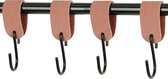 4x Leren S-haak hangers  - Handles and more® | SUEDE OLD PINK - maat M (Leren S-haken - S haken - handdoekkaakje - kapstokhaak - ophanghaken)
