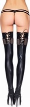 TOBATI Wetlook and Fishnet Lace-Up Stockings - Black - Maat L/XL - Lingerie For Her