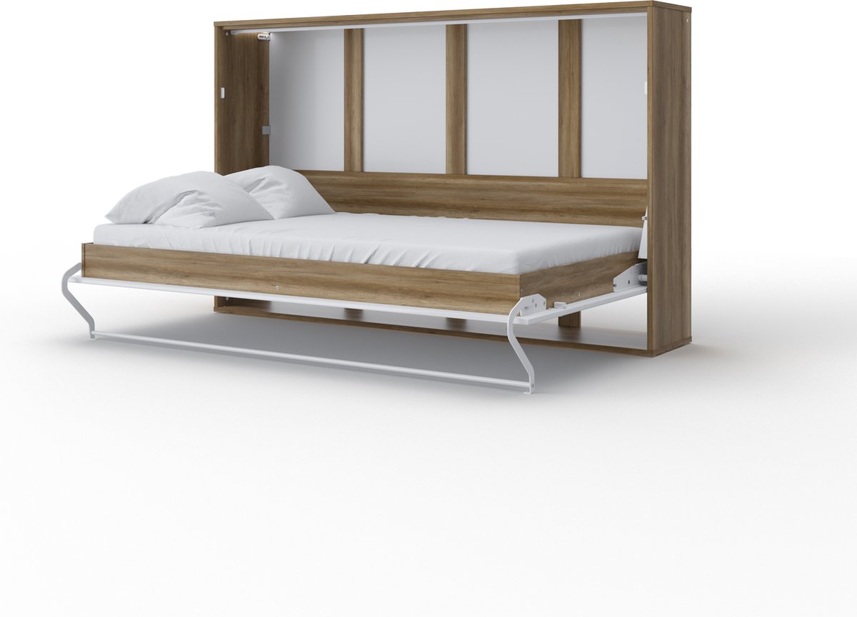 Maxima House - INVENTO 05 Elegance - Horizontaal Vouwbed - Logeerbed - Opklapbed - Bedkast - Country Eiken / Hoogglans Wit - 200x120 cm