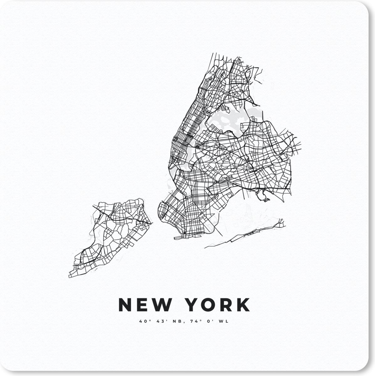 Muismat 20x20 cm - Mousepad New York - Amerika - Stadskaart - Muismatten