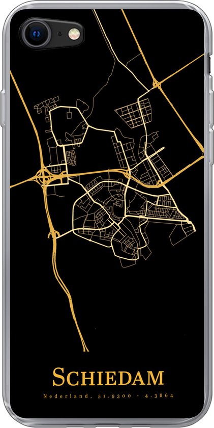 Coque iPhone 7 - Schiedam - Plan de la ville - Or - Zwart - Coque de téléphone en Siliconen