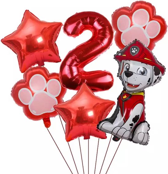 Paw patrol folieballonnen -marshall - 2 jaar, set van 6