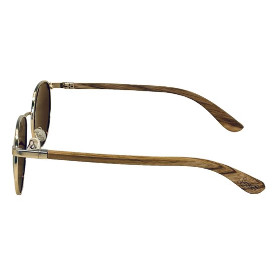 SMOOTH - ronde houten zonnebril - unisex model - UV400 gepolariseerde glazen van de hoogste kwaliteit - QUAVO GOLD — afbeelding 3
