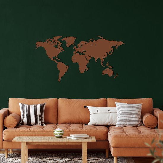 Wanddecoratie |Wereldkaart / World Map decor | Metal - Wall Art | Muurdecoratie | Woonkamer |Bronze| 200x103cm