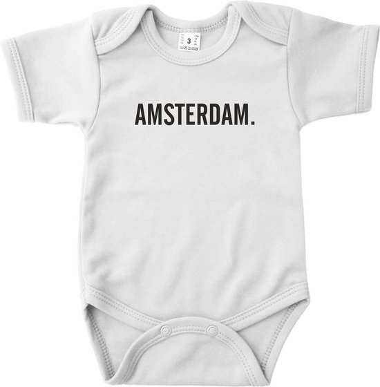 Rompertjes baby met tekst Amsterdam Romper wit Maat 50/56