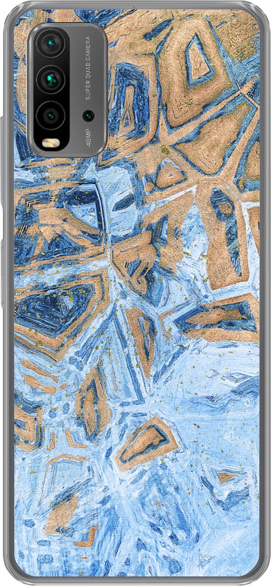 Telefoonhoesje Geschikt voor Xiaomi Geschikt voor Redmi 9T hoesje - Marmer print - Verf - Goud - Blauw - Siliconen Telefoonhoesje Telefoonhoesje