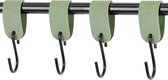 4x Leren S-haak hangers - Handles and more® | SUEDE JADE - maat M (Leren S-haken - S haken - handdoekkaakje - kapstokhaak - ophanghaken)