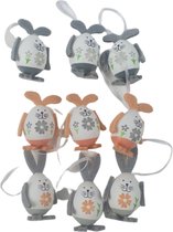 Mini paasei hangers met paashaas hoofd - Oranje / Grijs - Kunststof / Vilt - 3 x 5 cm - 9 stuks - Paashangers - Paasei - Paashaas - Pasen - Decoratie