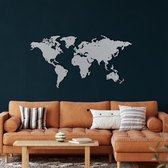 Wanddecoratie |Wereldkaart / World Map decor | Metal - Wall Art | Muurdecoratie | Woonkamer |Zilver| 101x53cm