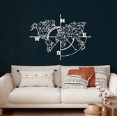 Wanddecoratie | Geometrische Wereldkaart / Geometric World Map  decor | Metal - Wall Art | Muurdecoratie | Woonkamer |Wit| 117x91cm