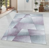 Woonkamer vloerkleed laagpolig vloerkleed geometrische patroon kleur paars