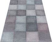 Woonkamer vloerkleed, laagpolig marmer pixel vierkant patroon zacht stapel roze