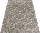 Tapis de salon Shaggy Design à carreaux Tile Jacquard Beige