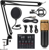 ElegaTech Condensator USB Microfoon met Arm en Mini Sound Card Mixer voor Gaming en Streaming - Zwart - Plug And Play -