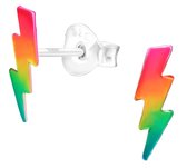 Joy|S - Zilveren bliksem oorbellen - multicolor - 3 x 10 mm