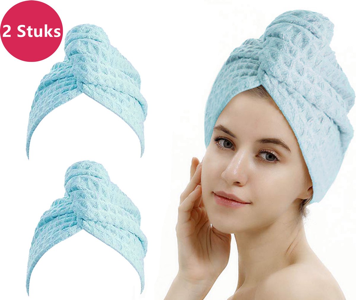 LIXIN Wafel Haarhanddoek - 2 Stuks - Ice Blue - Haar Drogen Handdoeken - Microfiber - Haar Tulband - Handdoek - Sneldrogend - Premium Fabric - Super Absorberend - Zachte stof - Haar Cap - Haaraccessoires