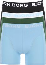 Björn Borg boxershorts Essential (3-pack) - heren boxers normale lengte - donkerblauw - groen en lichtblauw -  Maat: S
