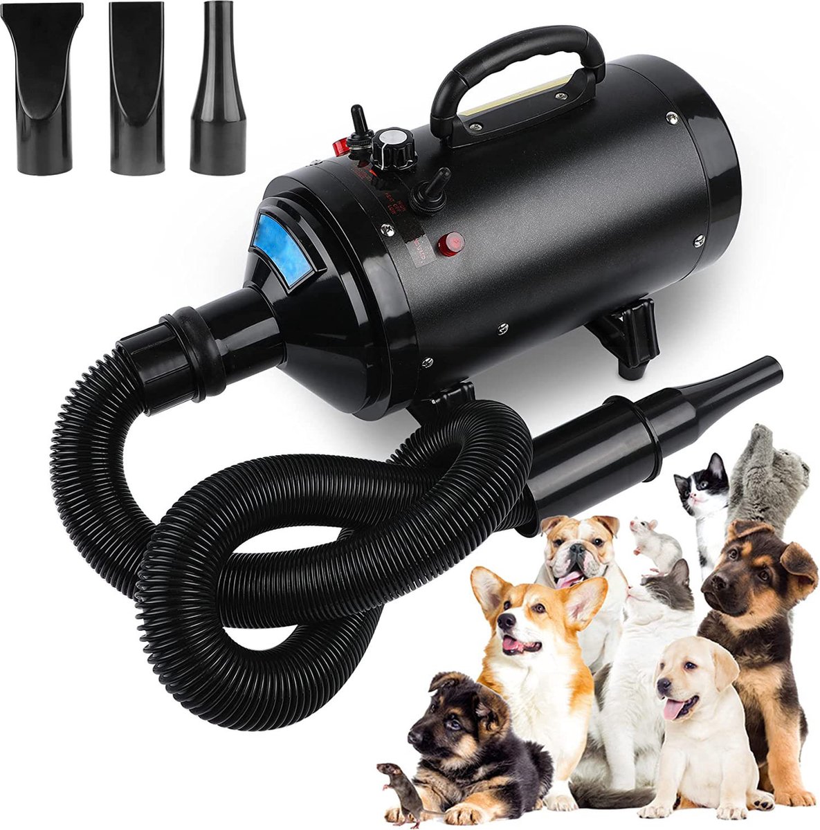 SmartImprove - Hond - Föhn - Dierendroger - Voor - Hondenverzorging - Dierenhaar - Droger - Met - Instelbare windsnelheid - 2400 W - Hondendroger - Met - 3 - Nozzles