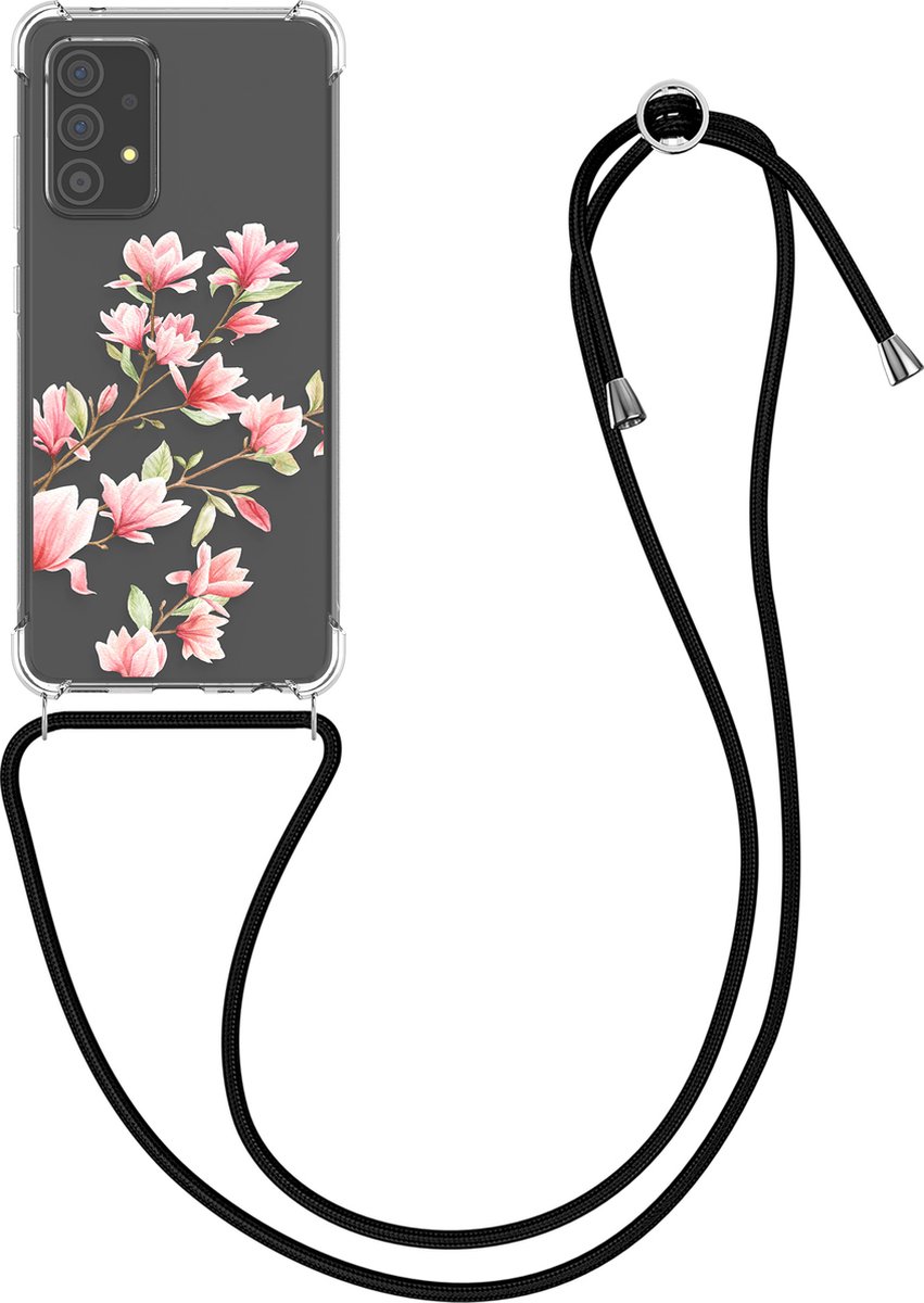 kwmobile telefoonhoesje geschikt voor Samsung Galaxy A52 / A52 5G / A52s 5G - Hoesje met telefoonkoord - Back cover voor smartphone - Case in poederroze / wit / transparant
