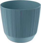 Moderne carf-stripe plantenpot/bloempot kunststof dia 13 cm/hoogte 11 cm stone blauw voor binnen/buiten