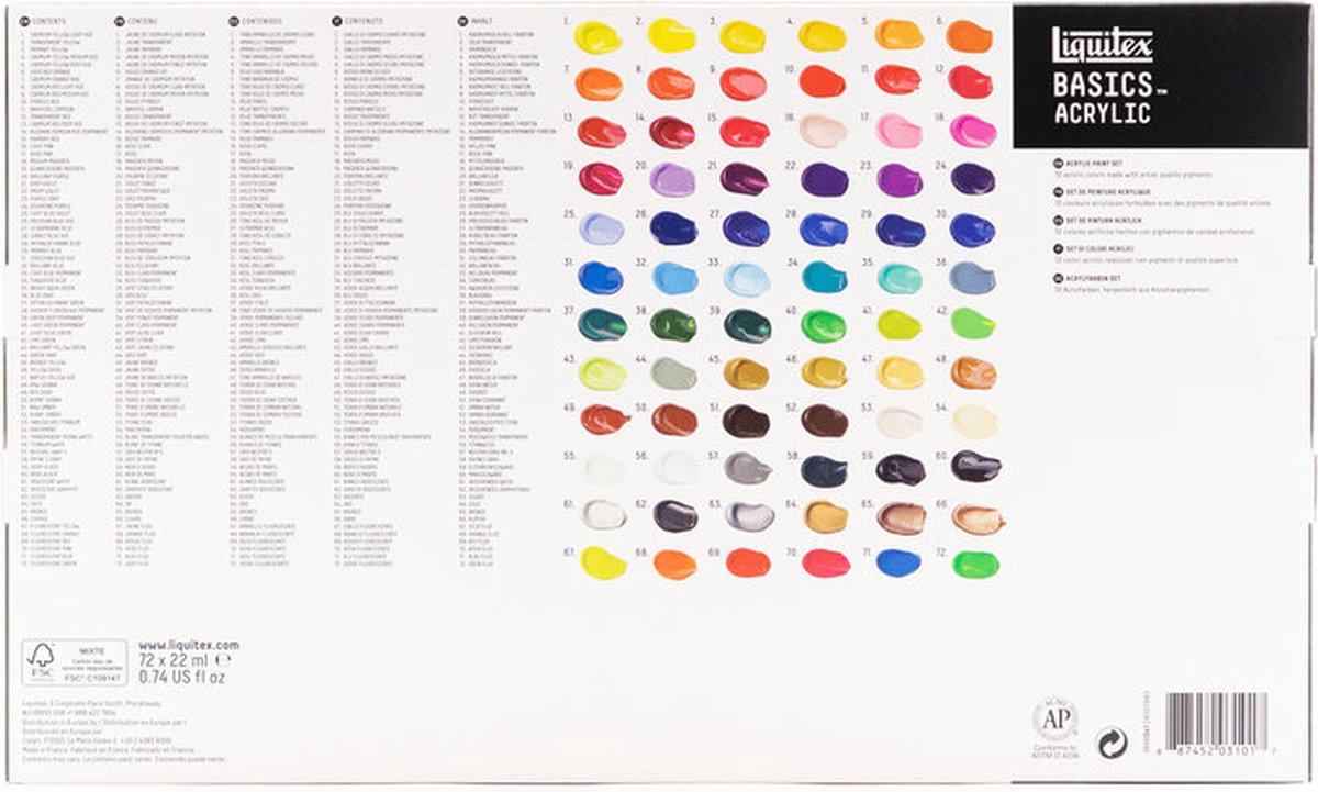 Liquitex 3699401 Basics Acrylverf Set – 72 x 22 ml Tubes | Kunstenaars Acrylverf | Middelmatige Viscositeit | Lichtechte Kleuren voor Schilderen, Canvas & Hobby — afbeelding 3