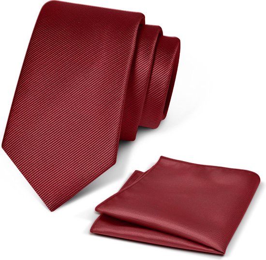 Premium Ties - Luxe Stropdas Heren + Pochet - Set - Polyester - Rood - Incl. Luxe Gift Box!