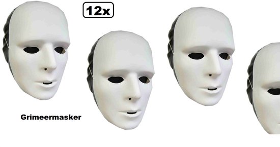 12x Grimeermasker face wit - Grimeer masker thema feest decoratie festival