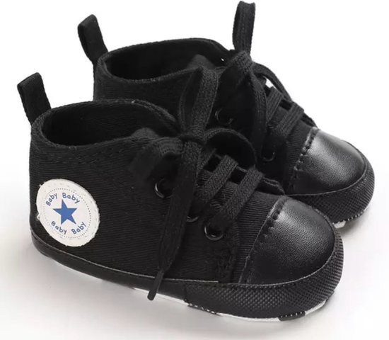 Stoere Baby Schoenen - Babysneakers van Baby-Slofje- Zwart maat 18 ( 12 cm)
