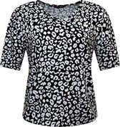 Pink Lady dames shirt zwart/wit print KM v-hals - maat M