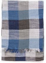 Mooie Sjaal - Zomer Sjaal - Geblokte Sjaal - 100% Katoenen Sjaal - Legergroen/Blauw/Witte sjaal