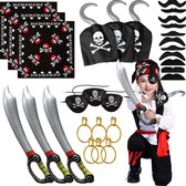 Everygoods Piratenkostuum Voor Carnaval - Kinderpiratenkostuum Bevat: 3 Piratenoogpatch, 3 Piratenbandana, 3 Piratenhaken, 3 Piratenzwaarden, 6 Piratenoorbellen, 12 Nepsnorren, Lichtgewicht O