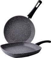 KARACA Gris Biogranite grillpan en pannenset, 2-delig, 1 x braadpan 26 cm, 1 x grillpan 28 cm, braadpan, pannenkoekenpan, graniet