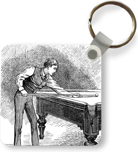 Porte-clés - Un dessin historique d'un homme jouant au billard - Plastique
