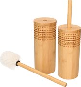 Set van 2x stuks toiletborstel bruin met houder van bamboe 24 cm - Wc-borstels