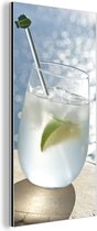 Wanddecoratie Metaal - Aluminium Schilderij Industrieel - Gin en tonic cocktail aan de helder blauwe zee - 20x40 cm - Dibond - Foto op aluminium - Industriële muurdecoratie - Voor de woonkamer/slaapkamer