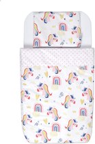 FlyIdeas Next To Me Baby Bedlinnen geschikt voor 83x50 cm | Volledige wieg set met dekbed, dekbedovertrek & hoeslaken met hoeken - Chicco, Kinderkraft, Cam, Brevi - 100% Katoen OEK