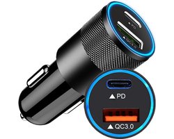 DutchOne Autolader USB A & USB C - Auto oplader USB - USB C autolader 2 poorten - Auto lader - Sigarettenaansteker USB oplader auto - Snellader