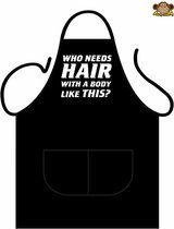Partychimp BBQ Barbecue Schort 'Who Needs Hair' - 80 x 56 cm - Polykatoen - Zwart
