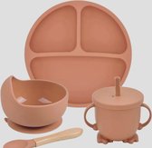 Siliconen babyservies kinderservies set - bord kom lepel drinkbeker - Caramel