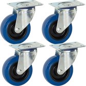 Zwenkwielen Set van 4 - Rubber Transportwielen - 100mm Blauw - Draagvermogen 400kg