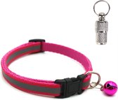 Kattenhalsband met adreskoker en belletje - Reflecterend - Verstelbaar - 19 / 32 cm - Halsband kat - Kattenbandje - Cat - Kitten - Katten halsband - Roze