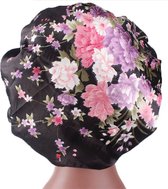 Black flower  - Satijnen Slaapmuts - Bonnet - Haarverzorging - Dames slaapmuts - Soft Bonnet slaapmuts - Satijnen slaapmuts - Satijn bonnet - Bonnet - Nachtmuts - Sleep cap