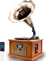 Lauson CL147 Grammophon met Bluetooth, Vinyl Platenspeler Retro met Cd-Speler, Radio, Mp3, Usb, 3 Snelheden en Ingebouwde Speaker, Vintage Platespeler (Hout)