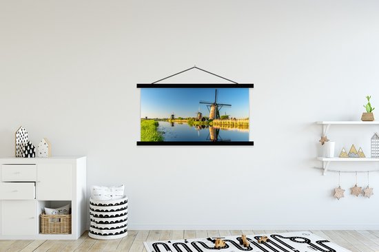 Porte-affiche avec affiche - Affiche scolaire - Moulin à vent - Water - Réflexion - Pays- Nederland - 150x75 cm - Lattes noires