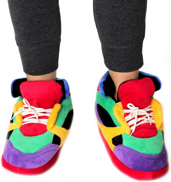 Pluche clownschoenen/sneakers sloffen/pantoffels voor kinderen XS maat 29-33 - Regenboog/sneakers sloffen