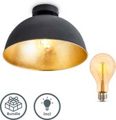 B.K.Licht - Zwart Goud Plafondlamp met retro lichtbron - industrieel - woonkamer plafonniére - Ø30cm - E27 fitting