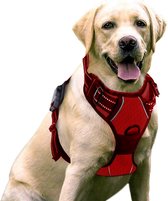 Sharon B - Hondentuigje - voor grotere honden - rood - maat L - No pull - Anti trek - Reflecterend - Hoeft niet over het hoofd aangetrokken te worden