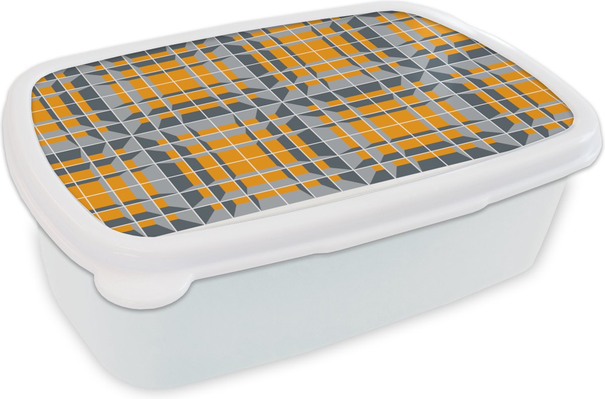 Broodtrommel Wit - Lunchbox - Brooddoos - Kubus - Patronen - 3D - 18x12x6 cm - Volwassenen